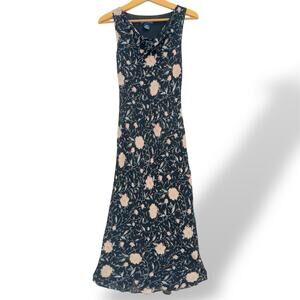 Vintage Silk Floral Print Maxi Dress Bias Cowl Neck Charter Club Sheer Lined 4P